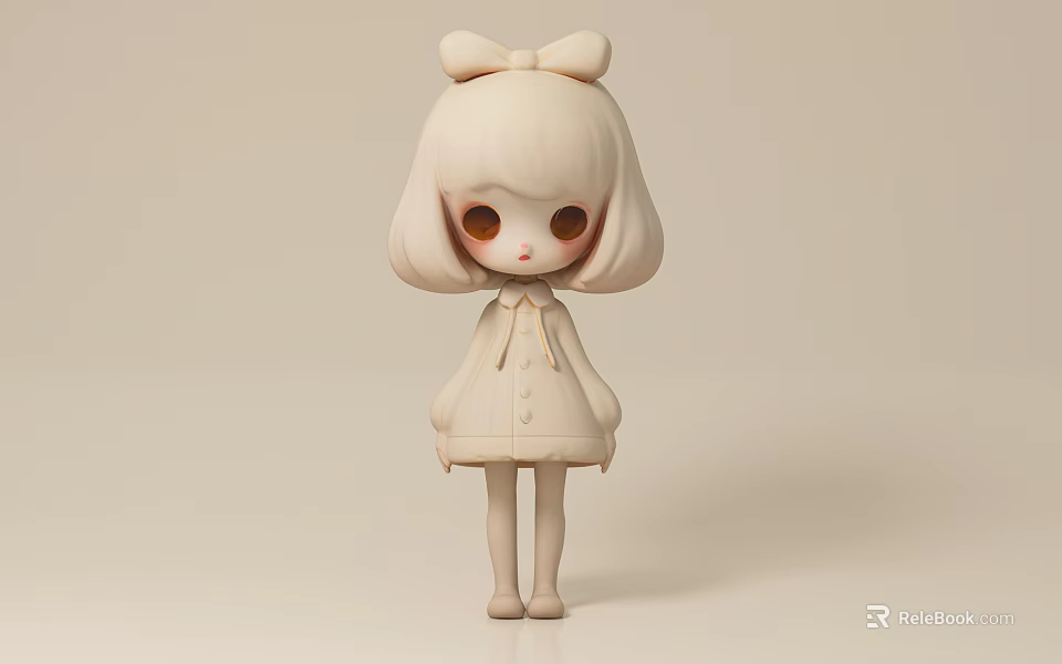Cute Cartoon Style Game Movie Character With Light Hair Bow And Dress 3d model 