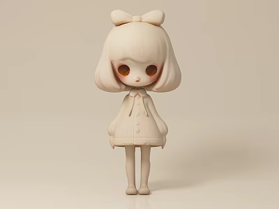 Cute Cartoon Style Game Movie Character With Light Hair Bow And Dress 3d model