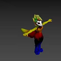 3D Animated Fox Like Game Character With Colorful Fur Green Ears And Open Arms
