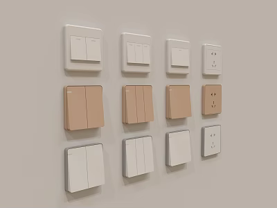 Wall Mounted Electrical Switches And Sockets In White And Beige Styles 3d model
