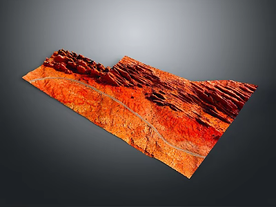 Detailed Red Terrain Model With Mountain Ranges And Road Textures 3d model