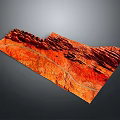Detailed Red Terrain Model With Mountain Ranges And Road Textures