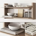 Minimalist Modern Decorative Ornament Set On Wooden Shelf With White Bowl Glass Jar And Books