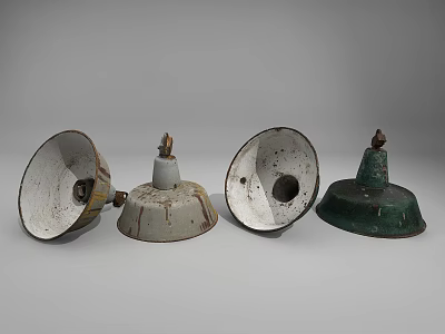 Vintage Worn Metal Lamp Bases With Rustic Finish Green White Colors 3d model