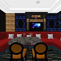 Modern KTV Lounge Interior With Red Sofas Black White Checkered Floor And TV Screen 3d model