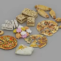 Assorted Delicious Foods Display Including Pizza Bread Cookies And Sweet Desserts