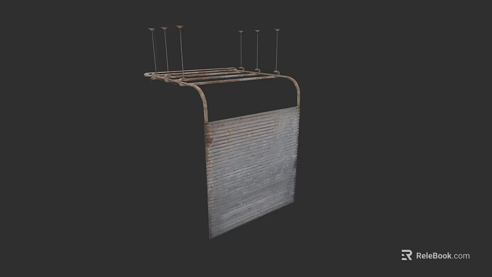 Industrial Sliding Door With Ribbed Metal Panel And Top Rail Structure 3d model 