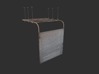 Industrial Sliding Door With Ribbed Metal Panel And Top Rail Structure 3d model