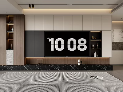 Modern TV Wall Unit With White And Dark Panels Marble Base And Open Shelves 3d model