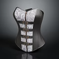 Elegant Black And White Corset With Floral Pattern And Metal Buckles