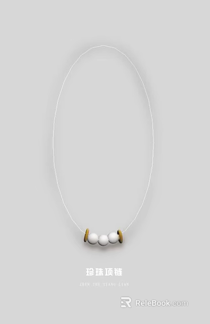 Elegant White Beaded Necklace With Golden Clasps And White Cord Design 3d model 