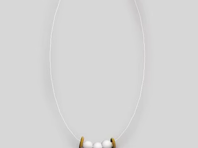 Elegant White Beaded Necklace With Golden Clasps And White Cord Design 3d model