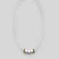 Elegant White Beaded Necklace With Golden Clasps And White Cord Design