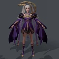 Elegant Game Movie Character With White Long Hair Twin Ponytails And Purple Gold Flowing Outfit