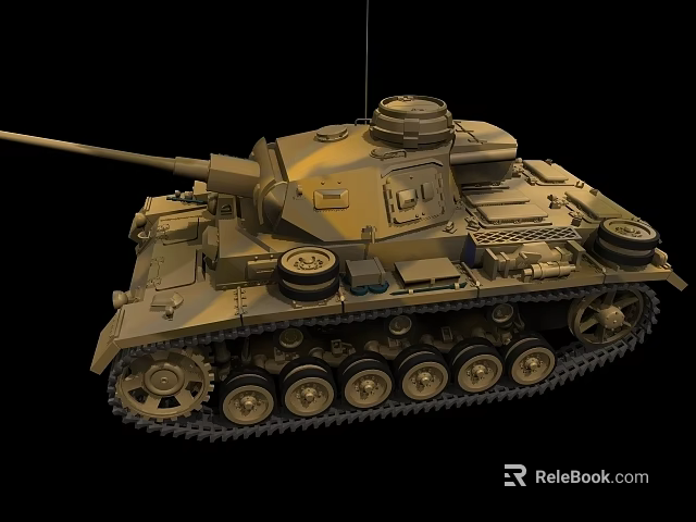 Detailed Military Brown Tank Model With Turret Gun Barrel And Tracks On Black Background 3d model 