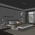 Modern Bedroom Interior Design With Large Bed Dark Wooden Wall Area Rug And Window