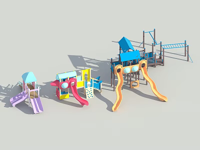 Colorful Outdoor Playground Equipment with Slides Climbing Frames and Playhouses for Kids Fun 3d model