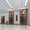 Modern Elevator Lobby With Marble Walls Elevators And Linear Ceiling Lights 3d model