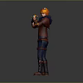 3D Fantasy Character With Orange Hair Red Coat Blue Pants And Creature Inspired Weapon