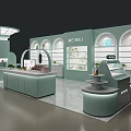 MEIMEI Cosmetics Store Interior With Green Counters Shelves And Plant Decorations