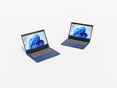 Two Modern Blue Laptops With Sleek Design And Digital Art Screen 3d model