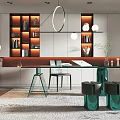 Modern Study Room Interior Design With Glass Desk Green Chairs And Bookshelves