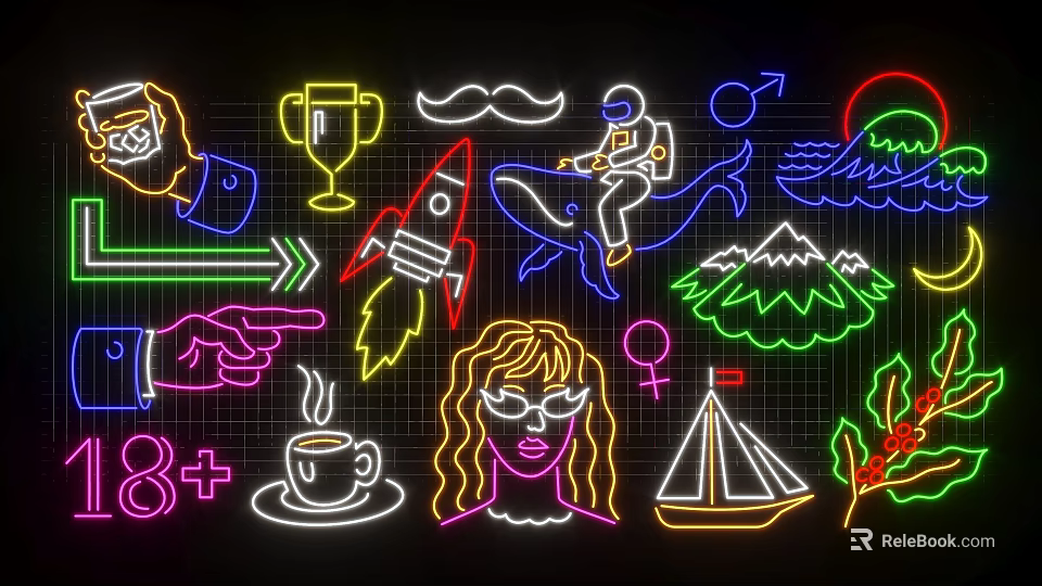 Neon Decorative Lights With Various Vibrant Patterns And Colorful Designs 3d model