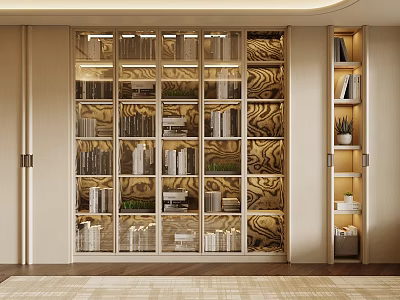 Luxury Modern Full Wall Glass Bookcase With Built In Warm Light For Home Book Storage 3d model