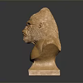 Artistic Golden Gorilla Bust Sculpture With Detailed Texture On Square Base
