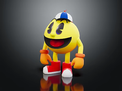 Yellow Smiling Cartoon Character with Blue White Red Cap Orange Gloves and Red Shoes 3d model