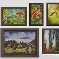 Framed Decorative Paintings With Natural Themes Mushroom Lily Hummingbird Mountain Forest Home Wall Furniture