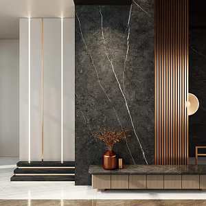 Italian-style black gold style rock slab modeling entrance porch end view 3d model