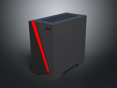 Sleek Modern Gray Computer Case With Red LED Strip And Front Panel Design 3d model