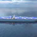 Blue Cargo Ship Loaded With Many Shipping Containers On Ocean 3d model