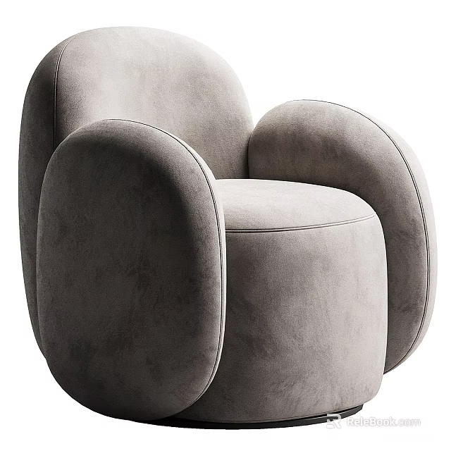 Single Gray Sofa with Rounded Arms Velvet Fabric Modern Design Comfortable Seating 3d model