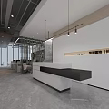 Modern Stylish Office Reception Area With Marble Counter Open Workspace And Elegant Fresh Green Plants