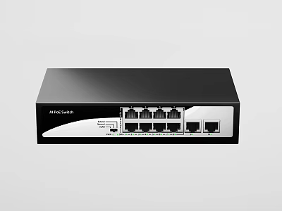 PoE Switch Industrial Network Equipment With 8 Ethernet Ports Black Compact Design 3d model