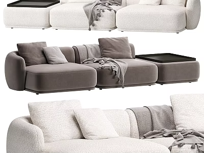 Modern Sectional Sofa With Beige Gray Upholstery Plush Pillows And Cozy Throw Blanket 3d model