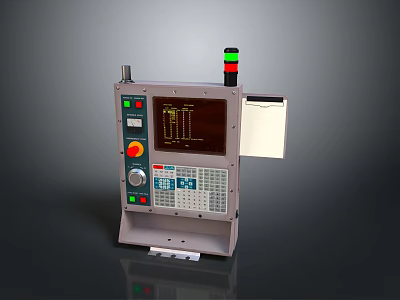 Industrial Control Panel With Digital Display Buttons And Red Green Yellow Indicator Lights 3d model