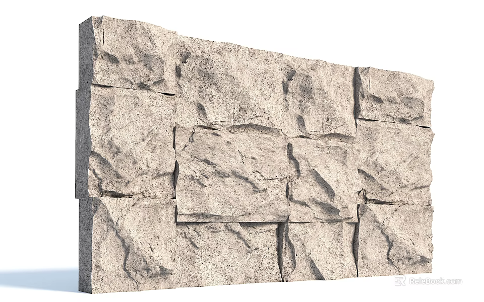 Natural Rustic Stone Feature Wall With Irregular Blocks And Textured Surface 3d model 