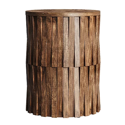 Elegant Modern Natural Wooden Side Table With Vertical Striped Cylindrical Design 3d model