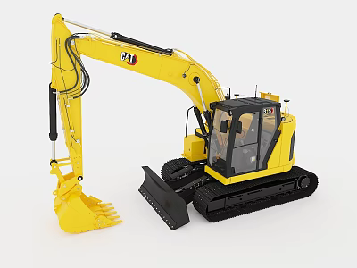 Yellow Tracked Excavator Heavy Duty Construction Machinery With Front Bucket And Cab 3d model