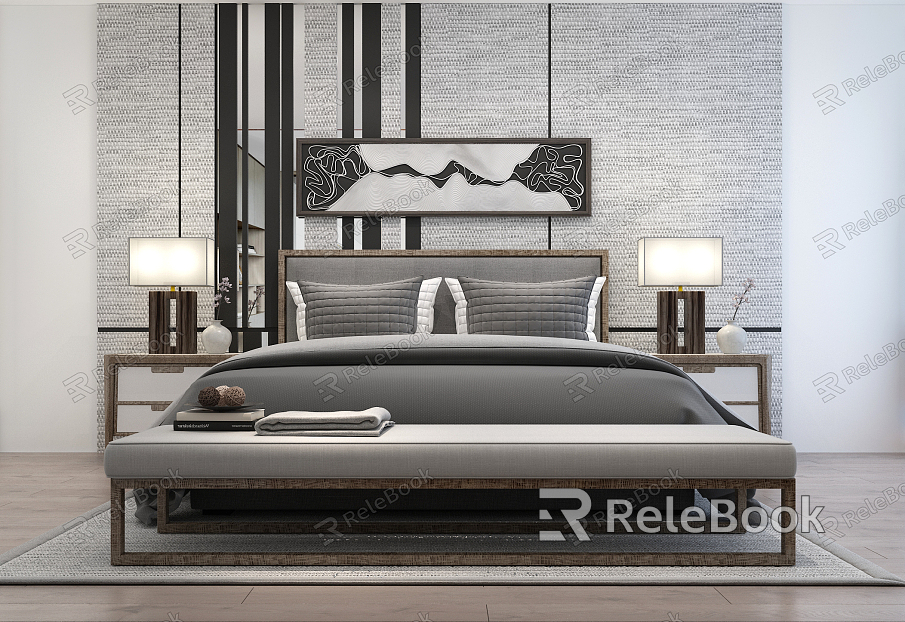 Modern background double bed combination model