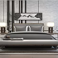 Modern background double bed combination 3d model