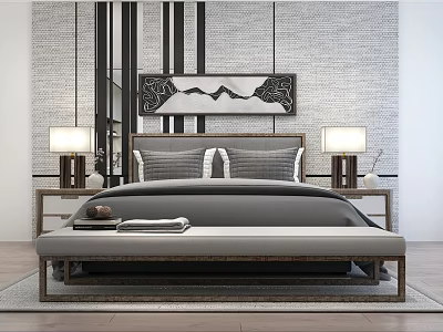 Modern Background Double Bed Interior With Headboard Nightstands And Table Lamps 3d model