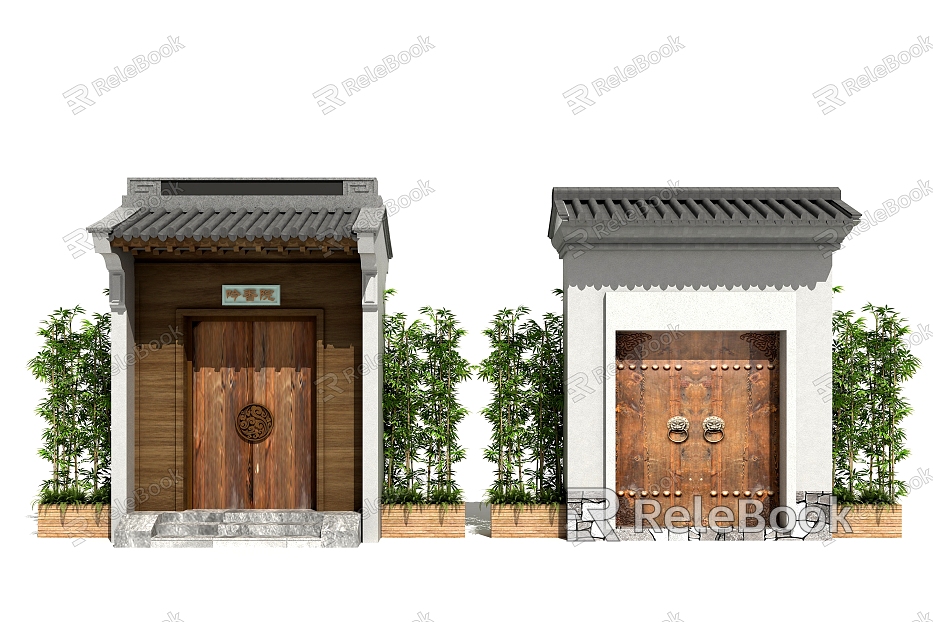 Chinese-style entrance gate courtyard entrance model