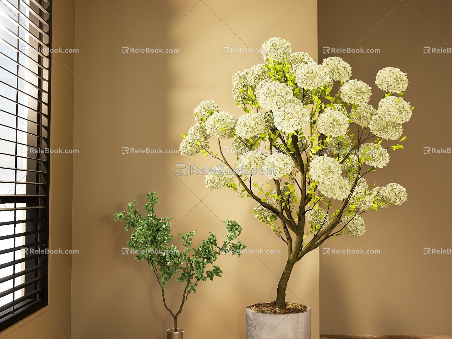 Modern Green Plant Potted Wood Hydrangea Landscape Bonsai 3d model