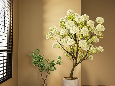 Modern Green Plant Potted Wood Hydrangea Landscape Bonsai 3d model