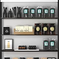 Retail Display Shelves With Artisanal Tea And Extreme Espresso Product Arrangement