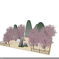 Pink Cherry Blossom Photo Spot With Mountain Shaped Backdrop And Decorative Trees